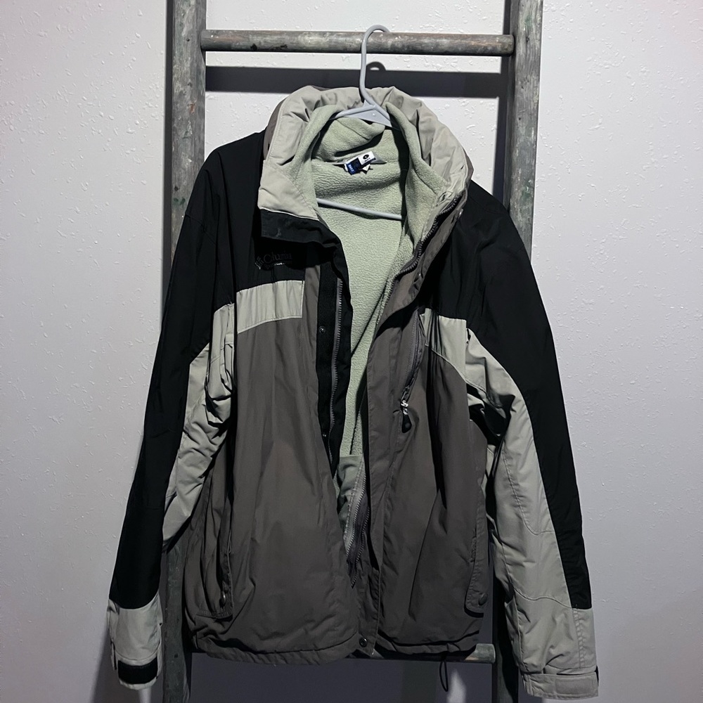 COLUMBIA SPORTSWEAR BUGABOO WINTER JACKET BLACK TAN FLEECE INTERCHANGEABLE LARGE